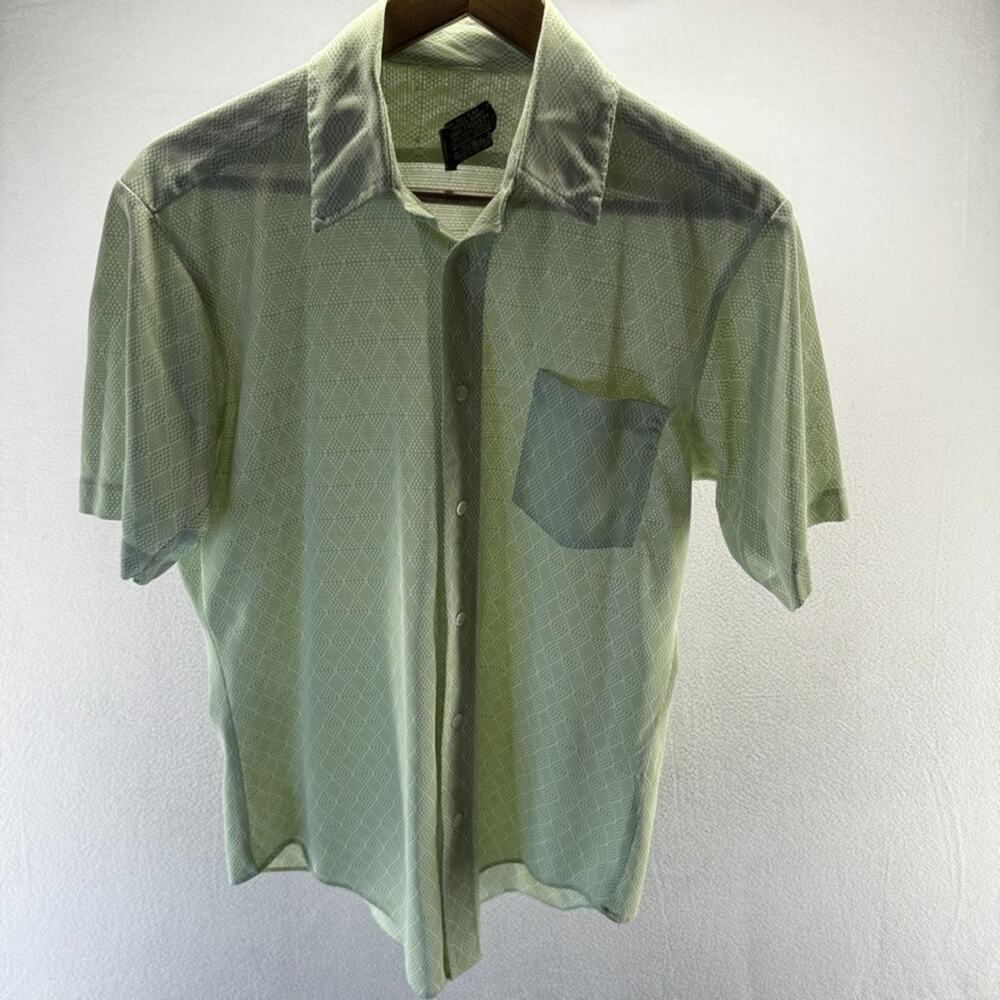 Vintage Sears Shirt men's 15.5 Medium Green Geometric Thin Rockabilly 70s 80s